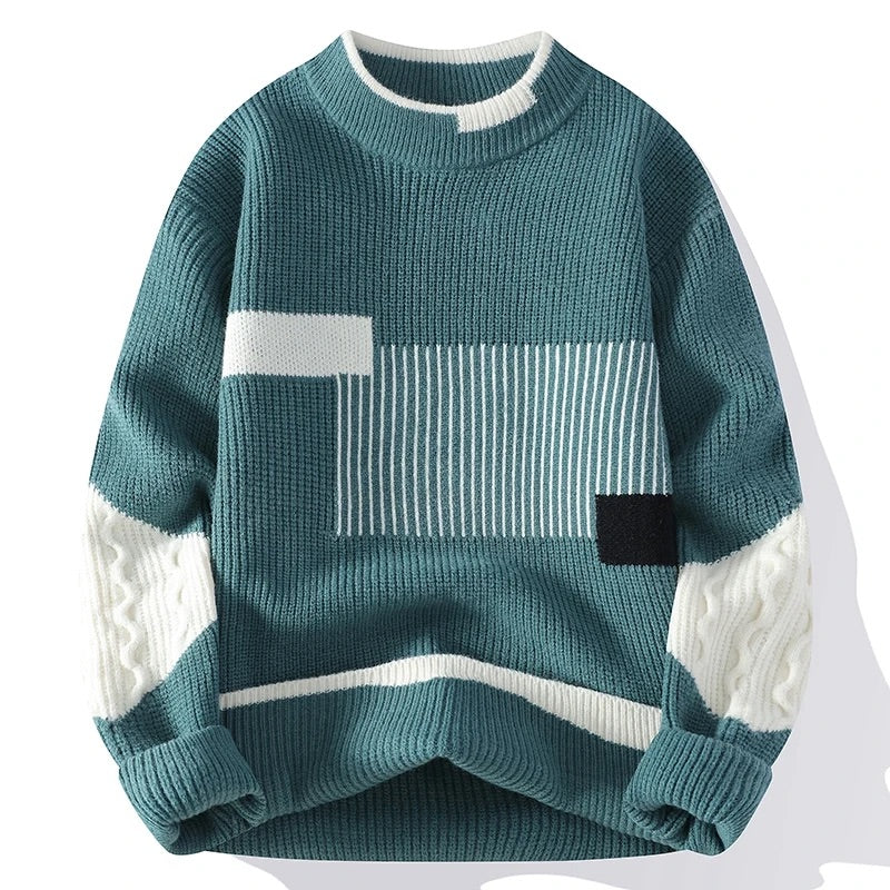 Lorenzo Men’s Patchwork Knit Sweater – Soft Oversized Pullover