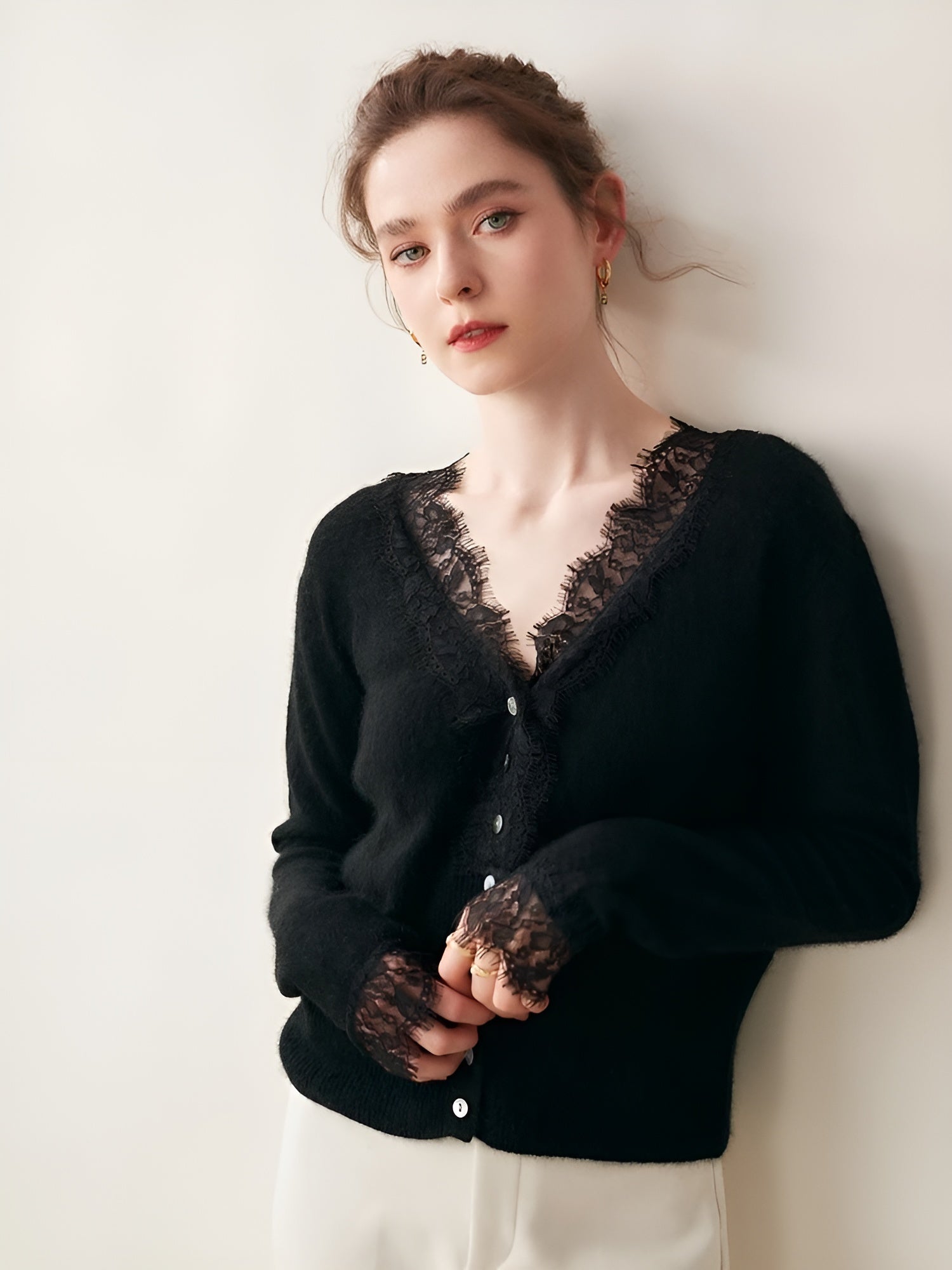 Evelina Women’s Lace Knit Cardigan – Soft Stretch Cotton-Blend Cardigan