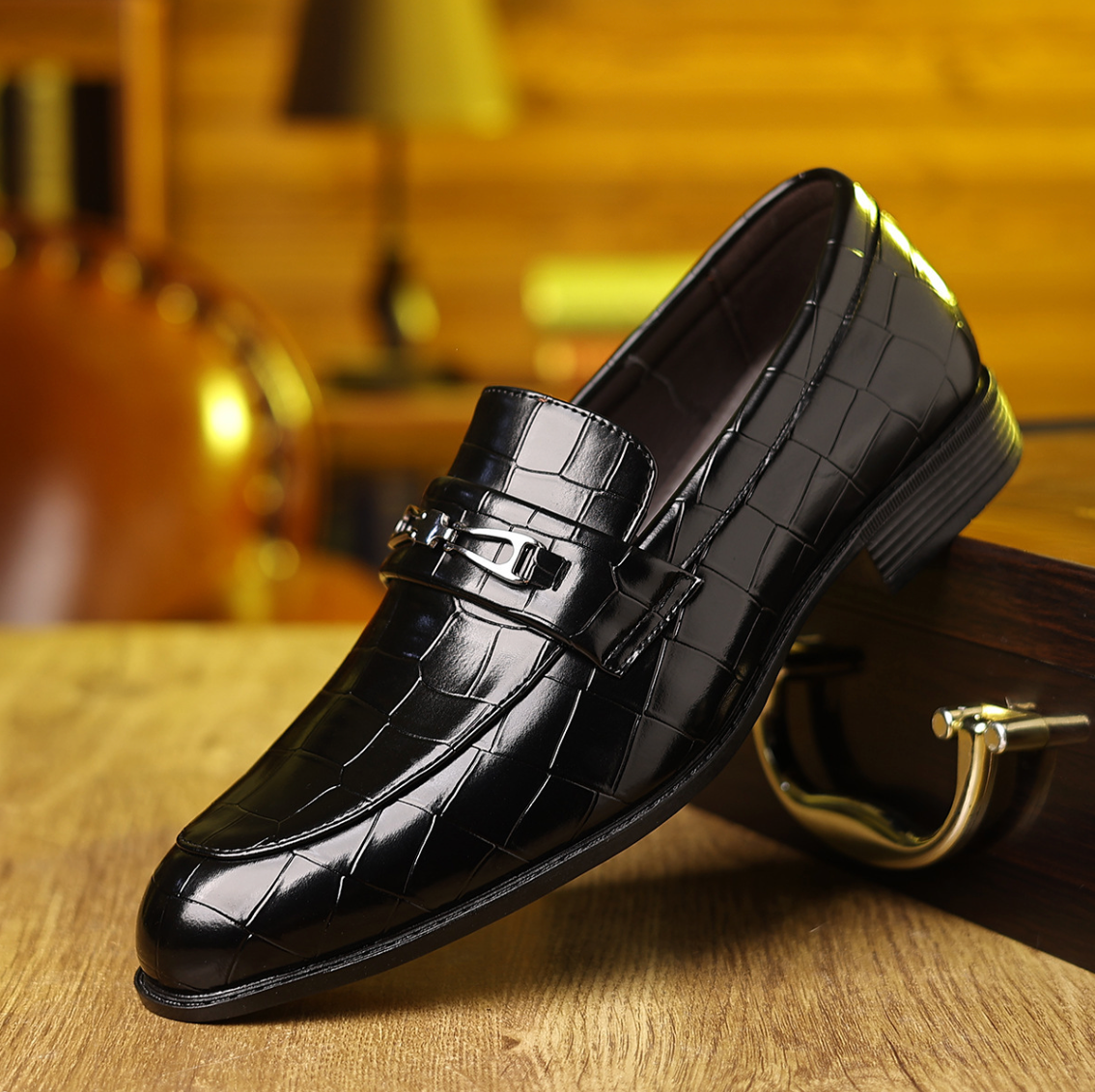Pietro Men’s Slip-On Loafers – Croc-Embossed Pointed Toe Smart Casual Shoes