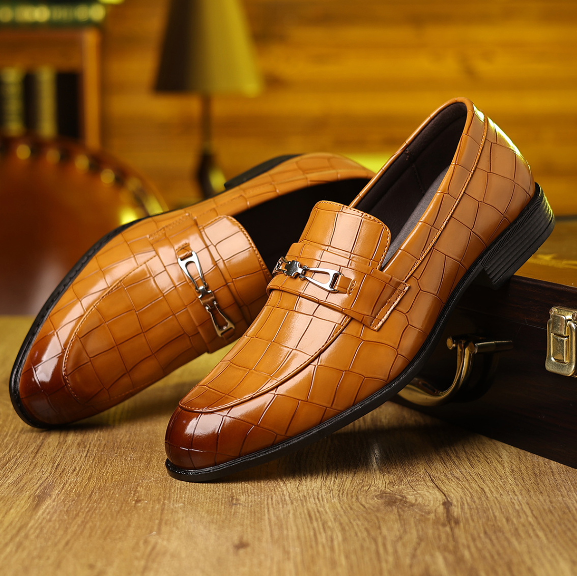 Pietro Men’s Slip-On Loafers – Croc-Embossed Pointed Toe Smart Casual Shoes
