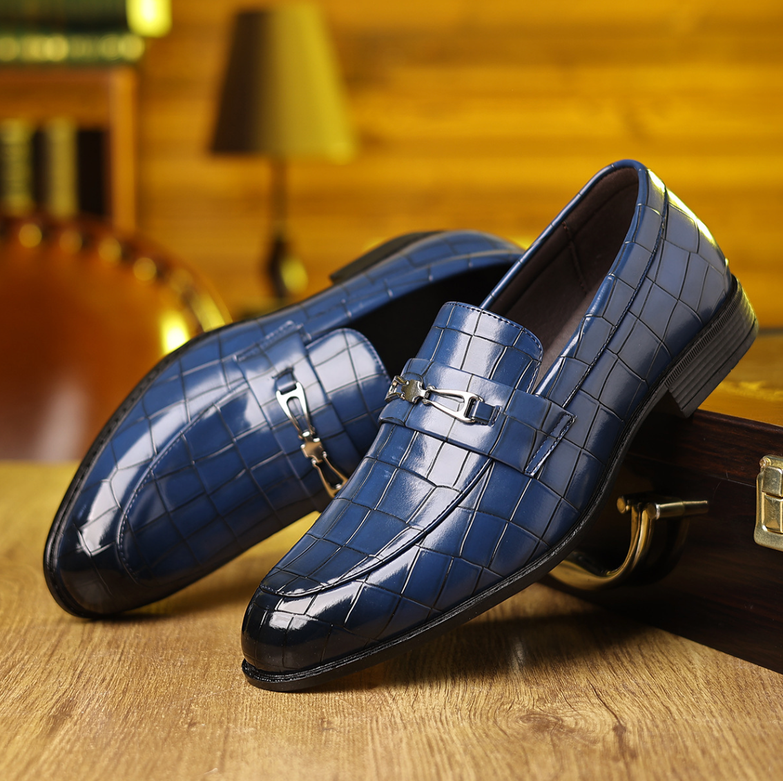 Pietro Men’s Slip-On Loafers – Croc-Embossed Pointed Toe Smart Casual Shoes