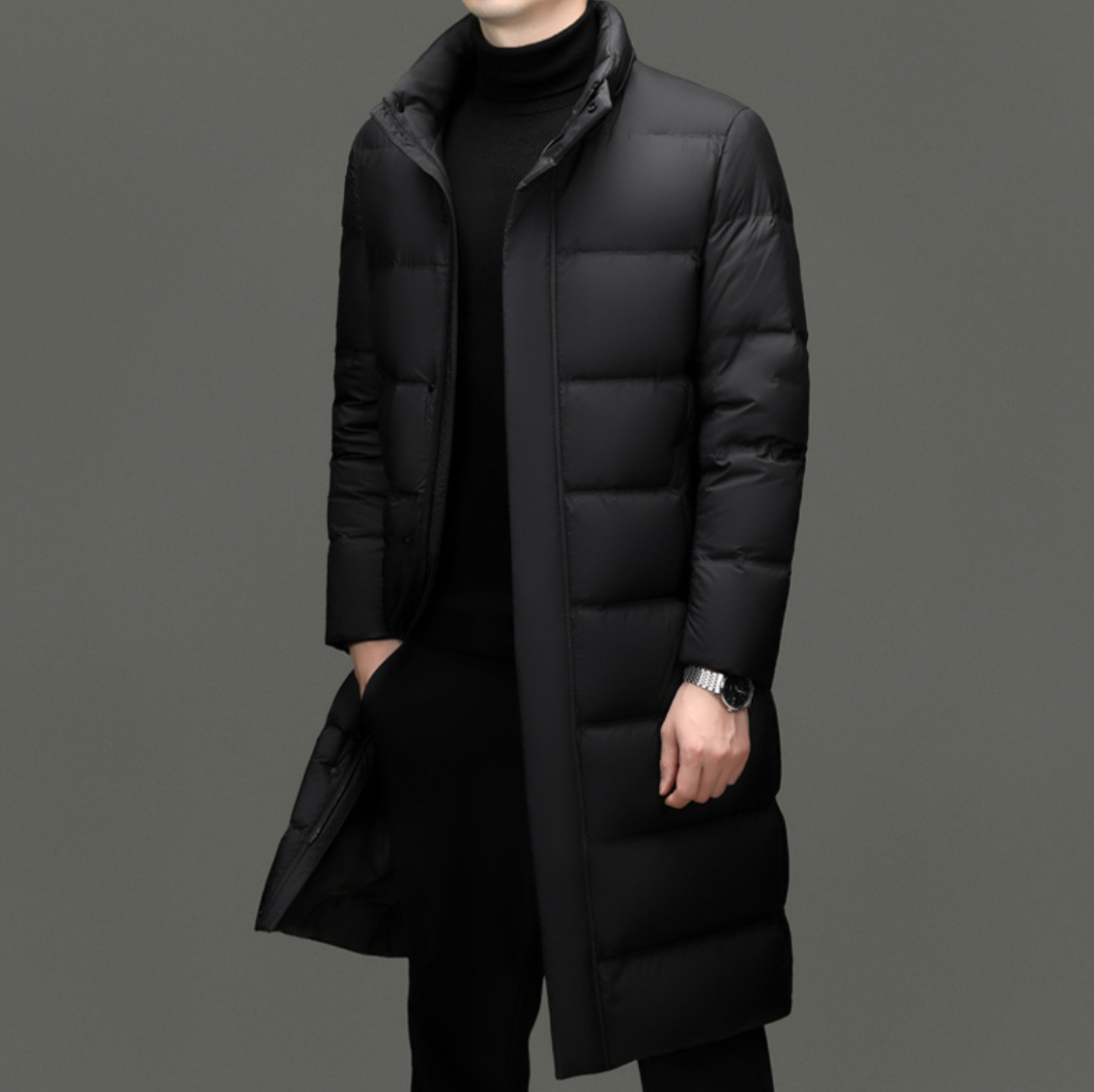 Owen Men’s Long Puffer Jacket – Premium Hooded Goose Down Coat