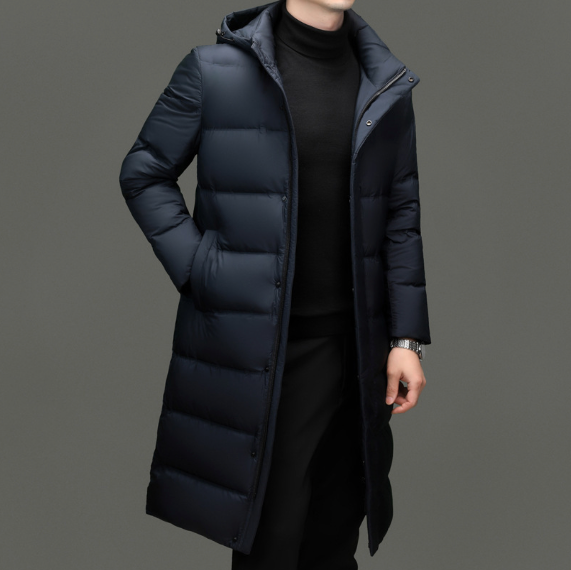 Owen Men’s Long Puffer Jacket – Premium Hooded Goose Down Coat
