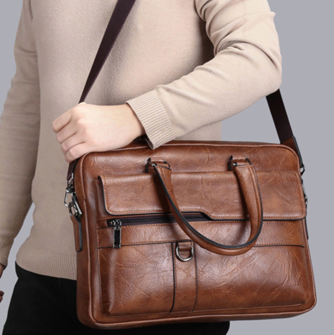 Everett Men’s Leather Business Handbag – Structured Water-Resistant Work Bag