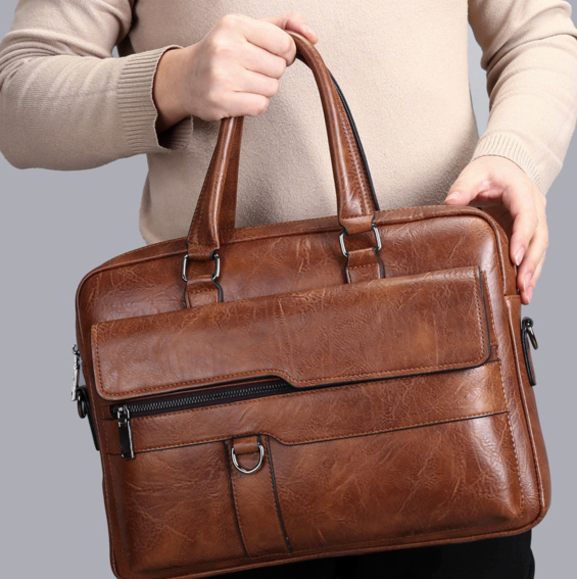 Everett Men’s Leather Business Handbag – Structured Water-Resistant Work Bag