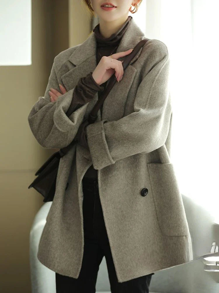 Elara Women’s Trench Coat – Double-Breasted Wool Blend Coat