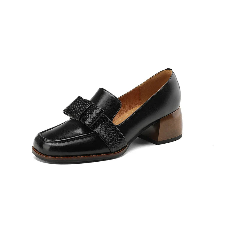 Luciana Women's Leather Loafers – Italian Square Toe Mid-Heel Women’s Shoes