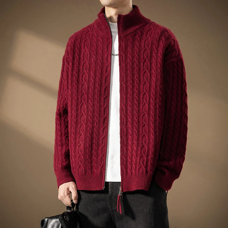 Domingo Men’s Cable Knit Cardigan – Soft Wool-Blend Zip Up Cardigan