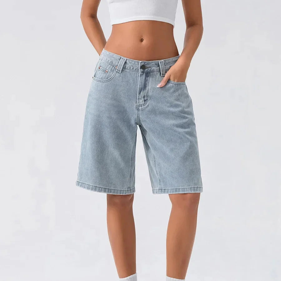 Elio Vintage Washed Denim Jean Shorts – Retro Casual Fit Low Rise Shorts