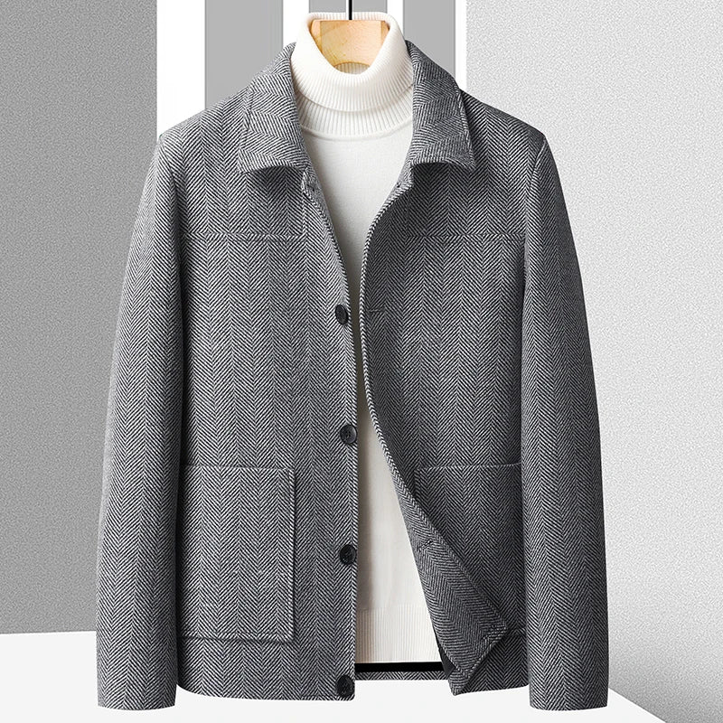 Zurich Men’s Herringbone Short Coat – Wool Blend Tailored Jacket