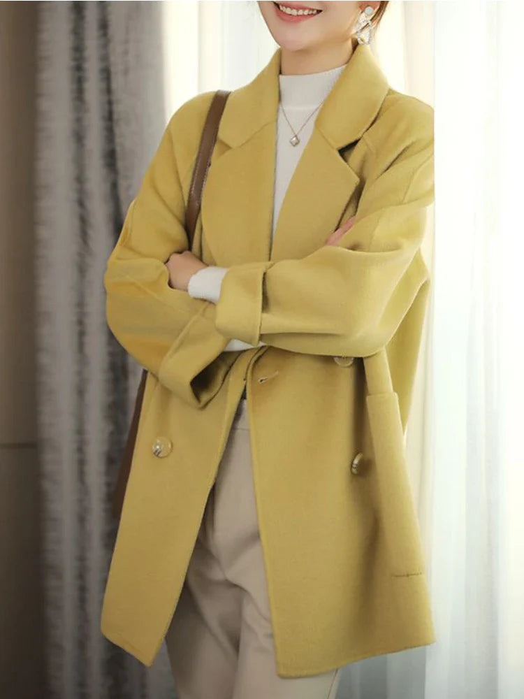 Elara Women’s Trench Coat – Double-Breasted Wool Blend Coat