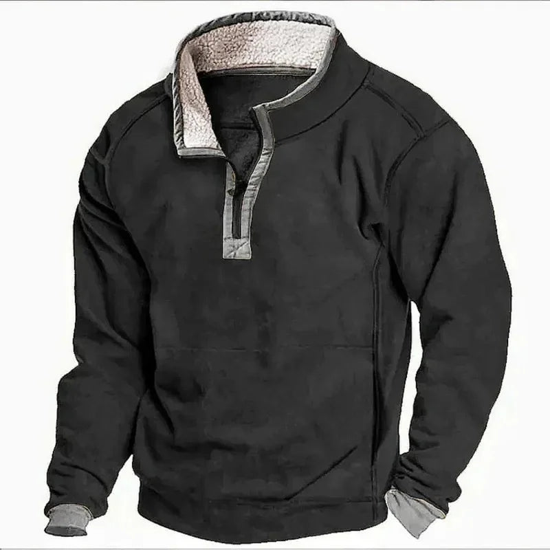 Jayson Men’s Half-Zip Sweater – Wool Blend with Fleece Lining & Kangaroo Pocket