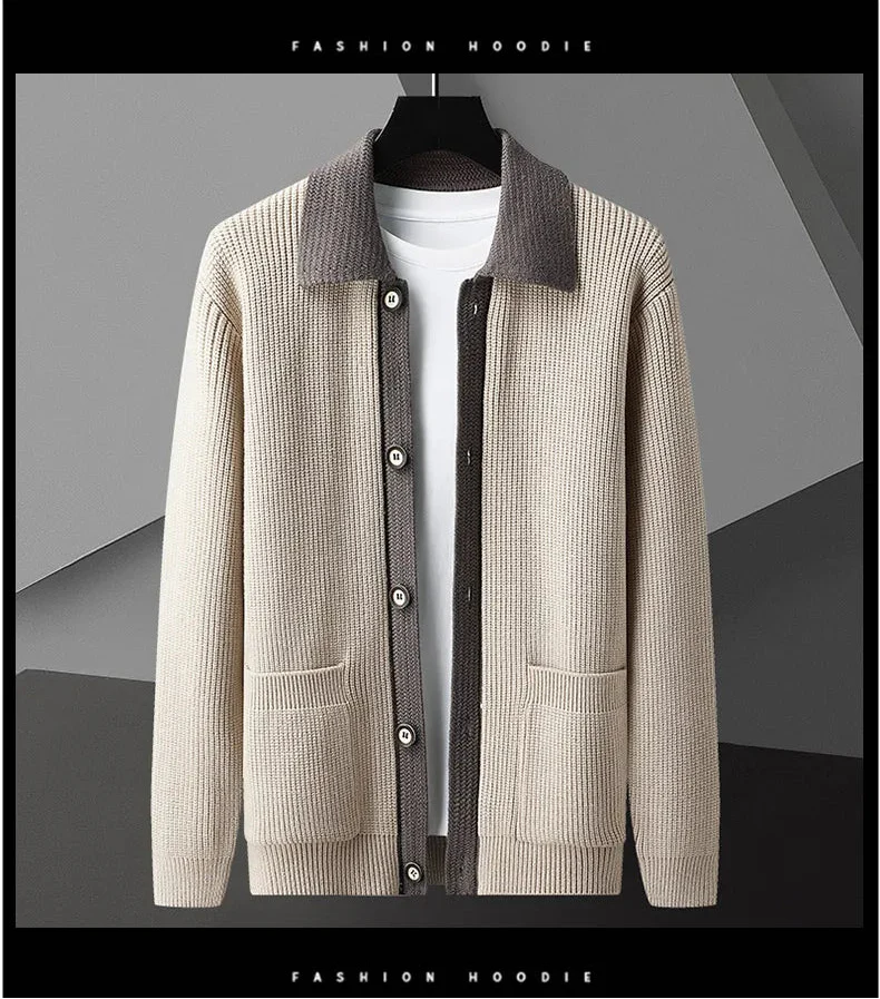 Diego Men’s Cardigan – Two-Tone Button-Up Knit Cardigan