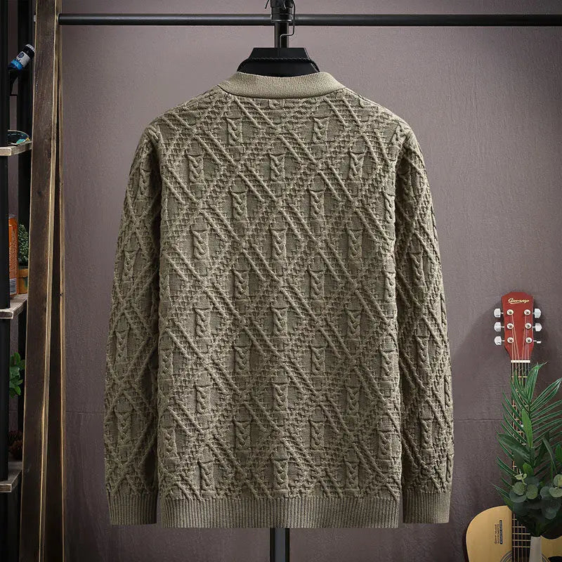 Marcus Men’s Cable Knit Cardigan – Cotton Blend Button-Up Cardigan