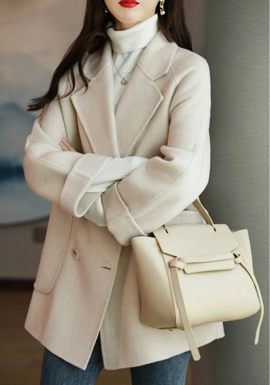 Elara Women’s Trench Coat – Double-Breasted Wool Blend Coat