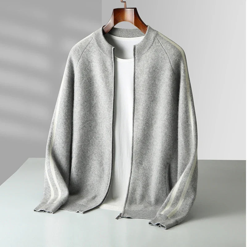 Rodrigo Men’s Wool Zip Cardigan – Wool Knit with Dual Stripe Detailing
