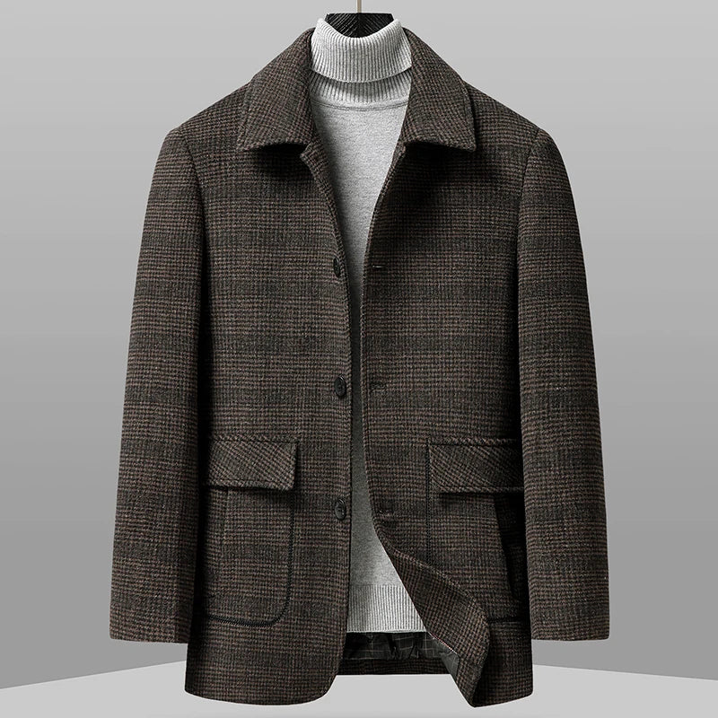 Dawson Men’s Wool Coat – Tailored Plaid Overcoat with Structured Shoulders