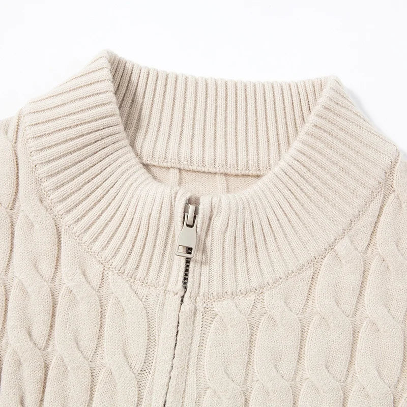 Roberto Men’s Wool Zip-Up Cardigan – Soft Fleece-Lined Comfort