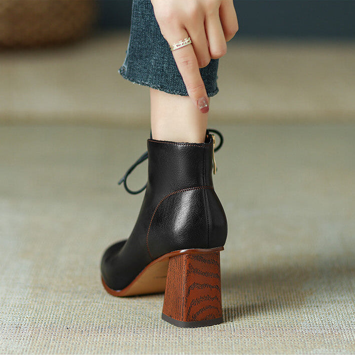 Trixy Women’s Leather Ankle Boots – Pointed Toe & Block Heel Design
