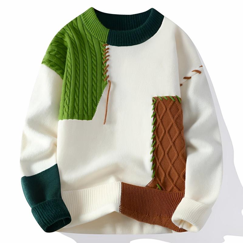 Lucien Men’s Knit Sweater – Soft Cotton Blend with Italian Patchwork Detail
