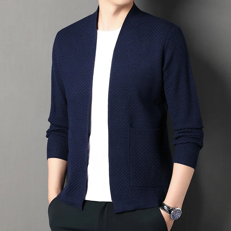 Wynmere Men’s Jacquard Knit Cardigan – Brushed Cotton Winter Jacket