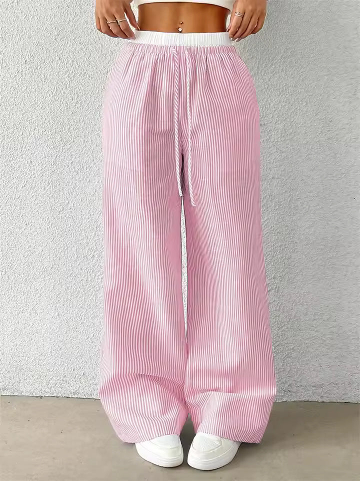 Yssa Women’s Wide Leg Pants – Lightweight Striped Fabric with Relaxed Fit