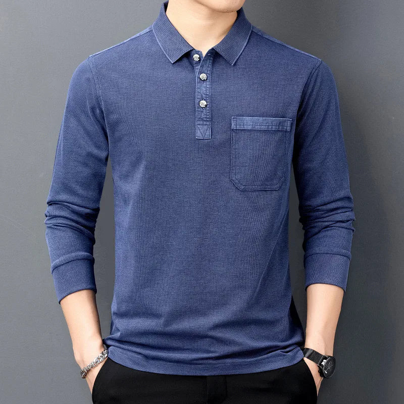Warren Men’s Long Sleeve Polo – Cotton Shirt with Chest Pocket