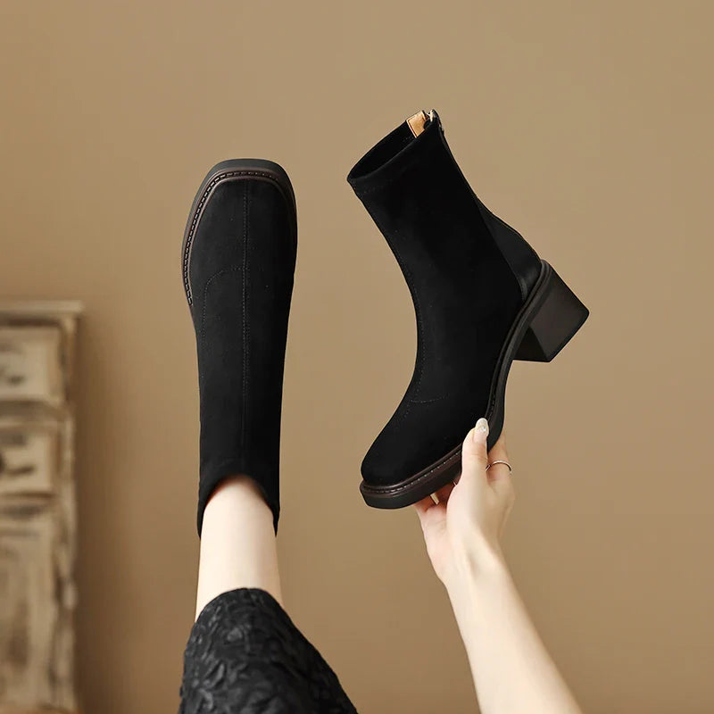 Fiona Women’s Suede Ankle Boots – with Block Heel
