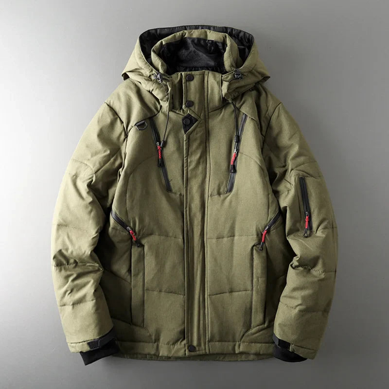 Alistair Men’s Down Puffer Jacket – White Duck Down Winter Coat with Detachable Hood