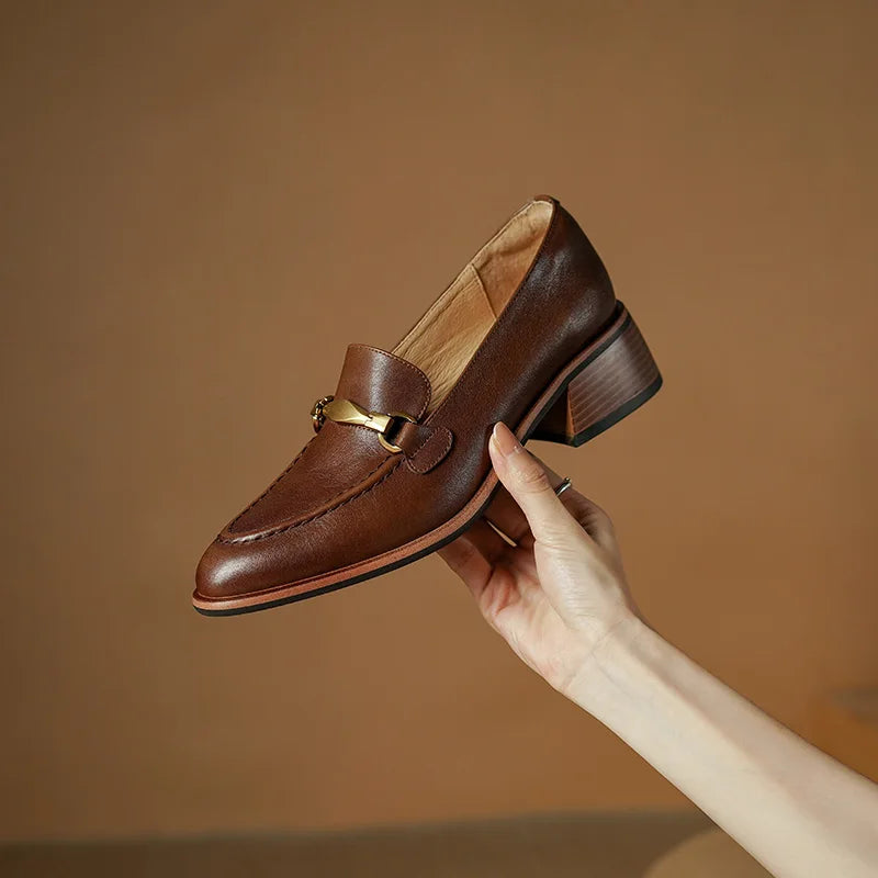 Camilla Women's Heeled Leather Loafers – Gold Horsebit Detail
