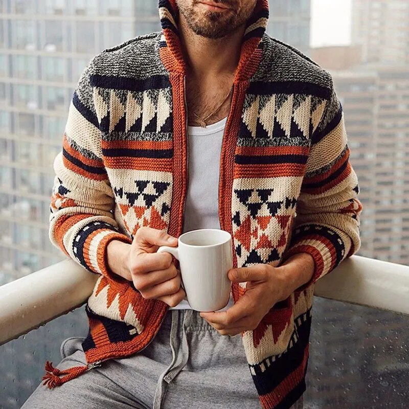Lorenzo Men’s Knit Cardigan– Retro Knit Zip-Up Cardigan