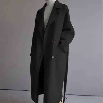 Selena Women’s Coat – Double-Breasted Lapel with Belted Mid-Length Fit