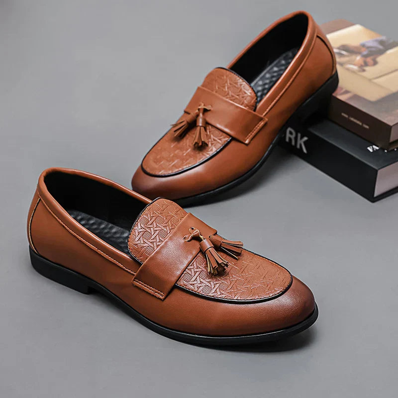 Pietro Men’s Slip-On Loafers – Premium Leather Tassel Shoes with Cushioned Insole