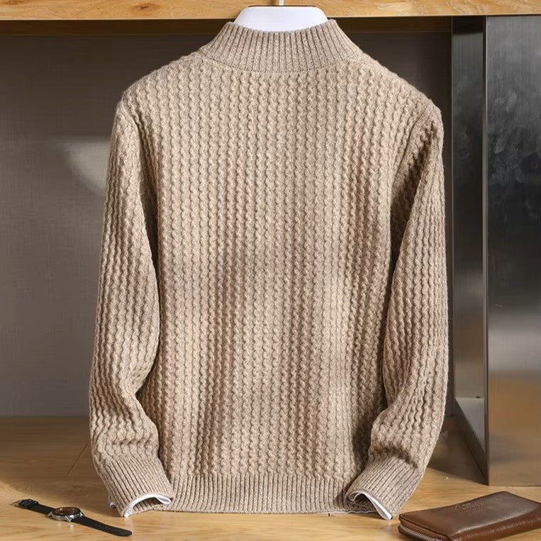 Mauricio Men’s Merino Wool Sweater – Full-Zip Waffle Knit Layer