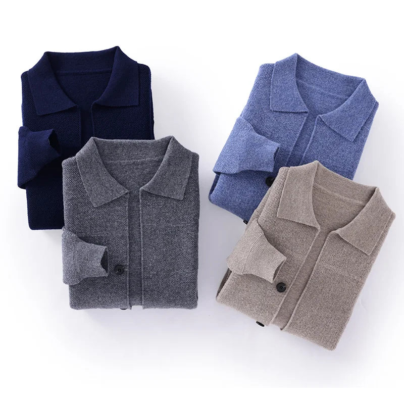 Kenji Men’s Cardigan – Classic Polo Collar Knit Cardigan