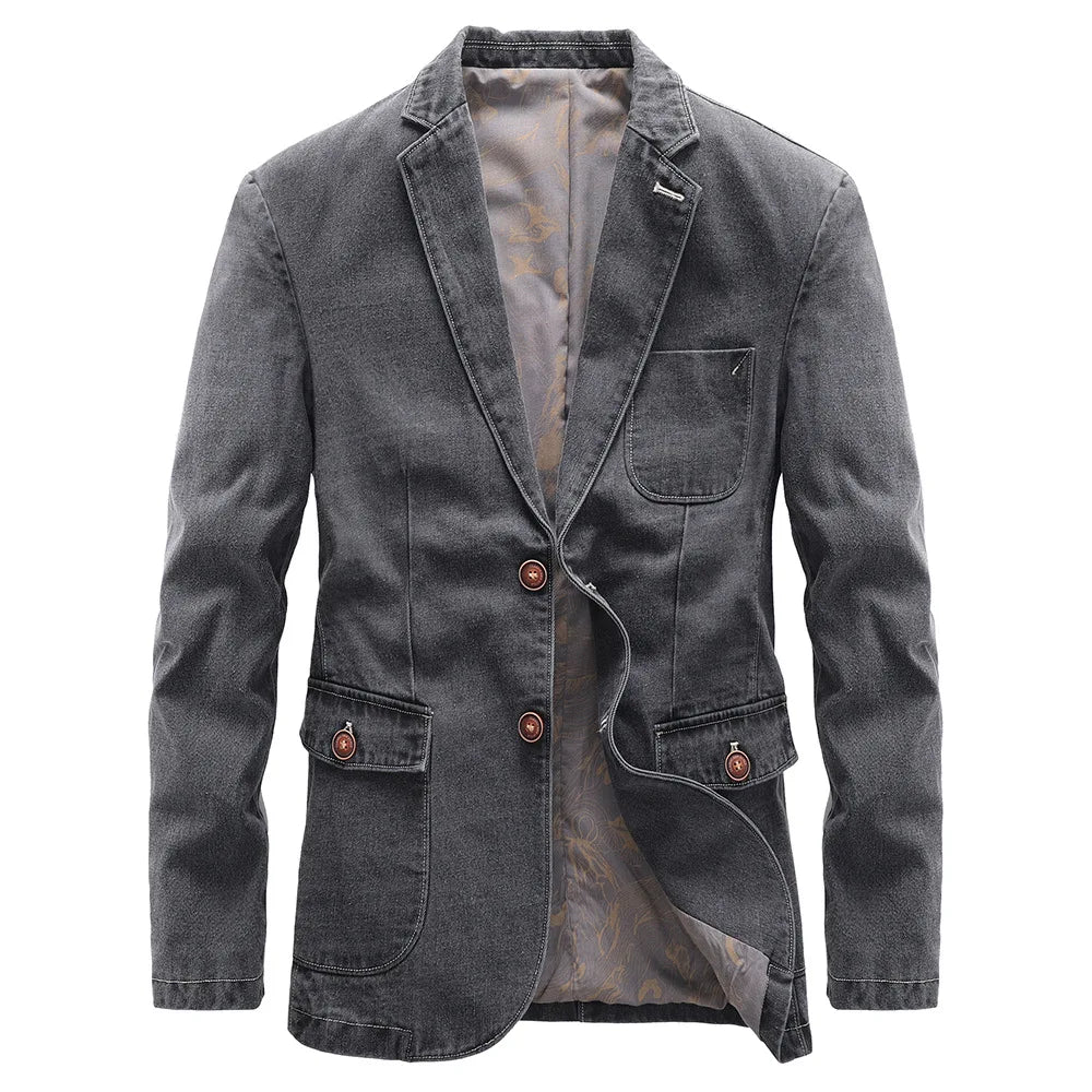 Harrison Men’s Denim Jacket – Vintage Wash Cotton with Double-Breasted Front