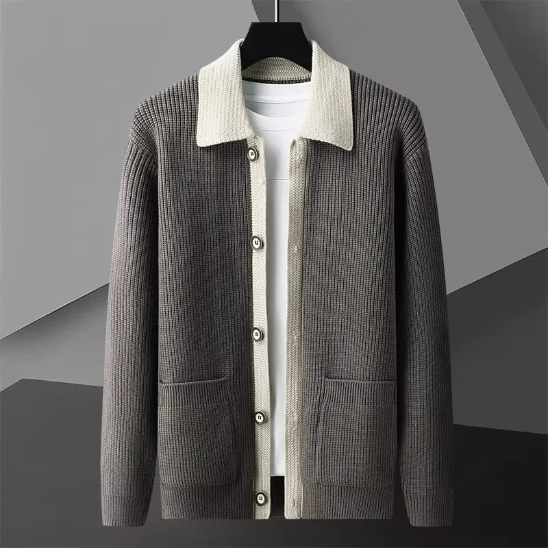 Diego Men’s Cardigan – Two-Tone Button-Up Knit Cardigan