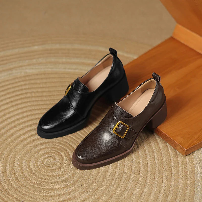 Cameron Women’s Loafers – Italian Leather Buckle Dress Shoes