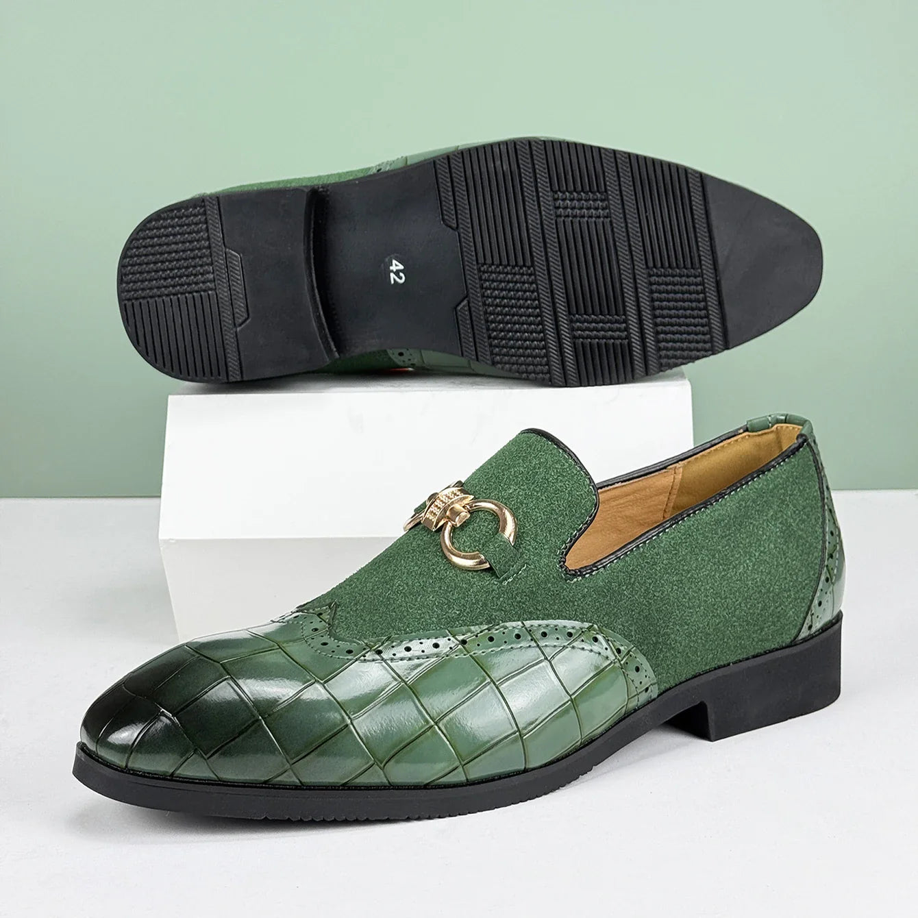 Nardo Men’s Leather & Suede Loafers – Cushioned Comfort with Gold Detail