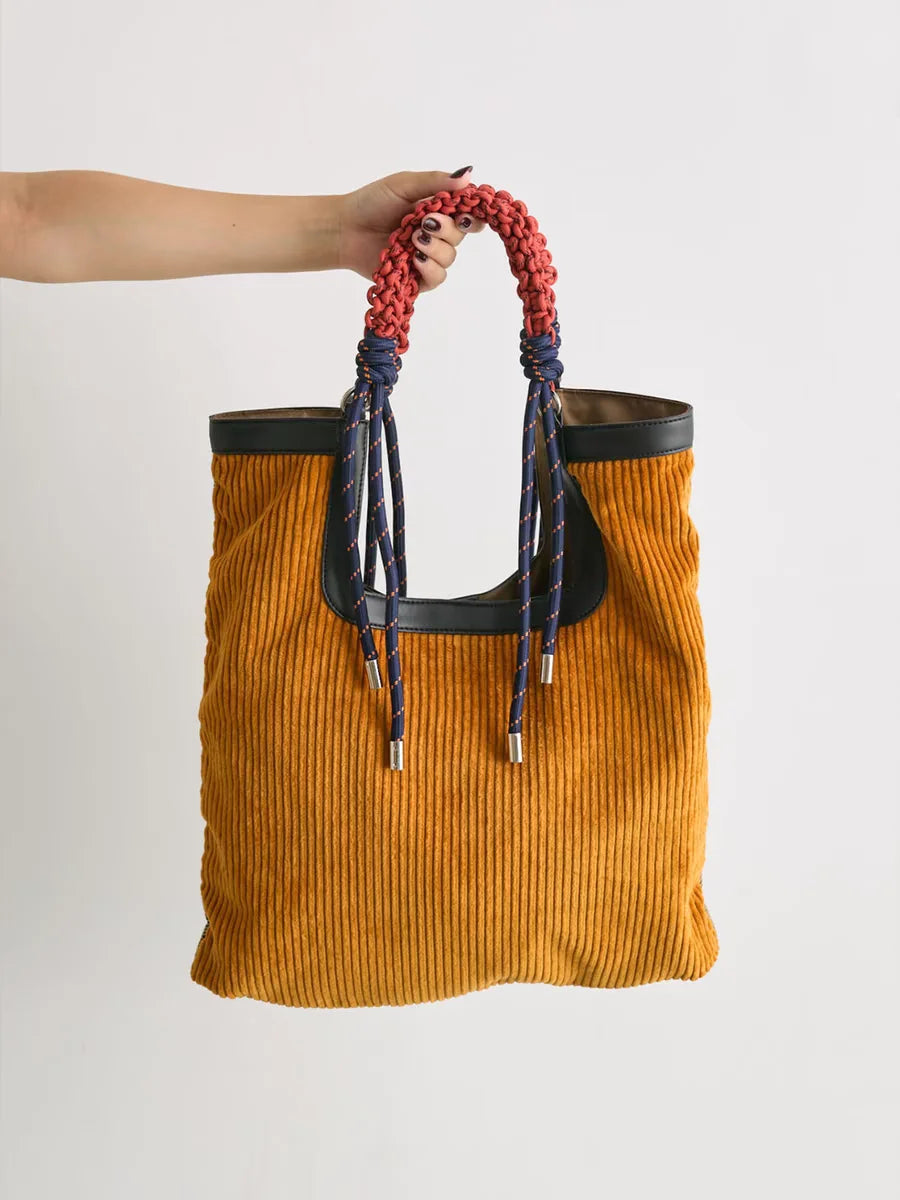 Paola Women’s Tote Bag – Ribbed Corduroy Carryall with Braided Handles