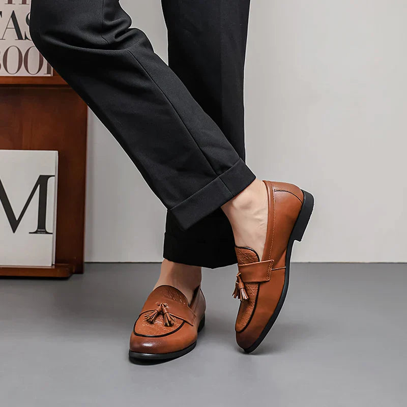 Pietro Men’s Slip-On Loafers – Premium Leather Tassel Shoes with Cushioned Insole