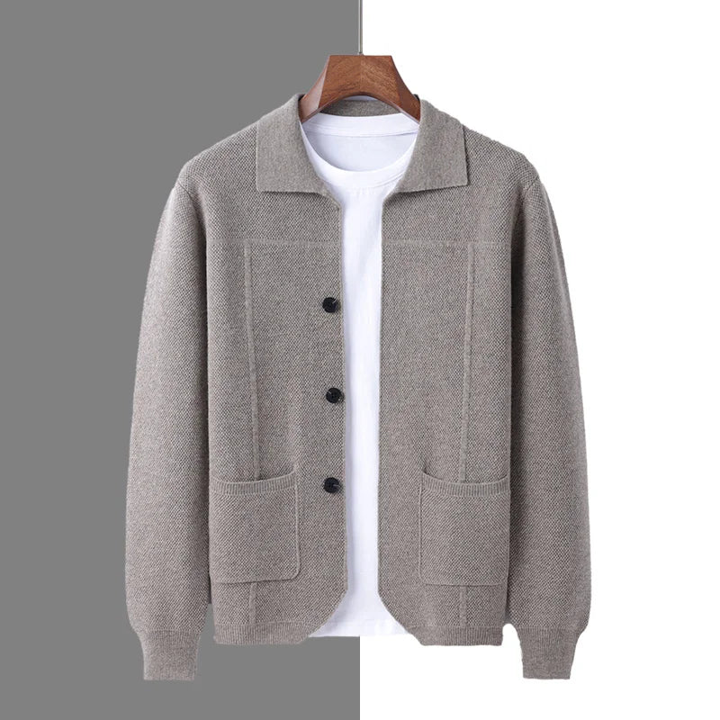 Kenji Men’s Cardigan – Classic Polo Collar Knit Cardigan