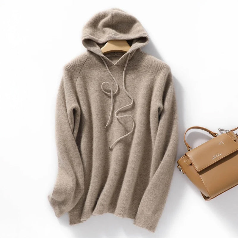 Sarah Women’s Ribbed Knit Hoodie – Soft Wool Blend Relaxed Fit Pullover