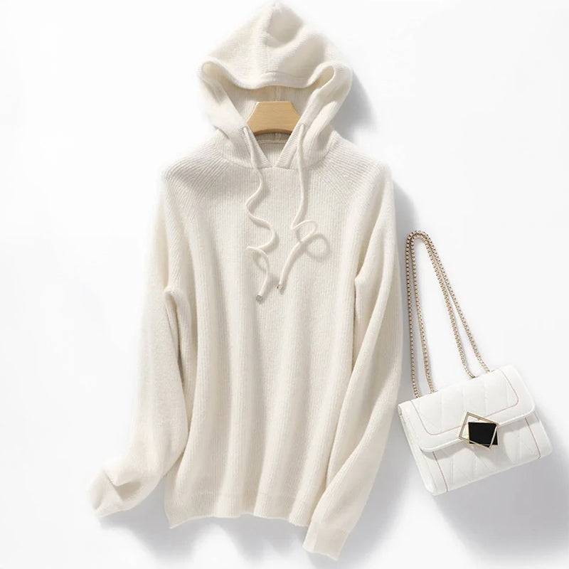 Sarah Women’s Ribbed Knit Hoodie – Soft Wool Blend Relaxed Fit Pullover