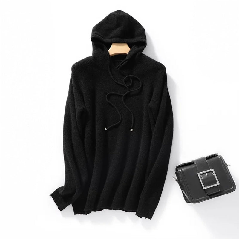 Sarah Women’s Ribbed Knit Hoodie – Soft Wool Blend Relaxed Fit Pullover