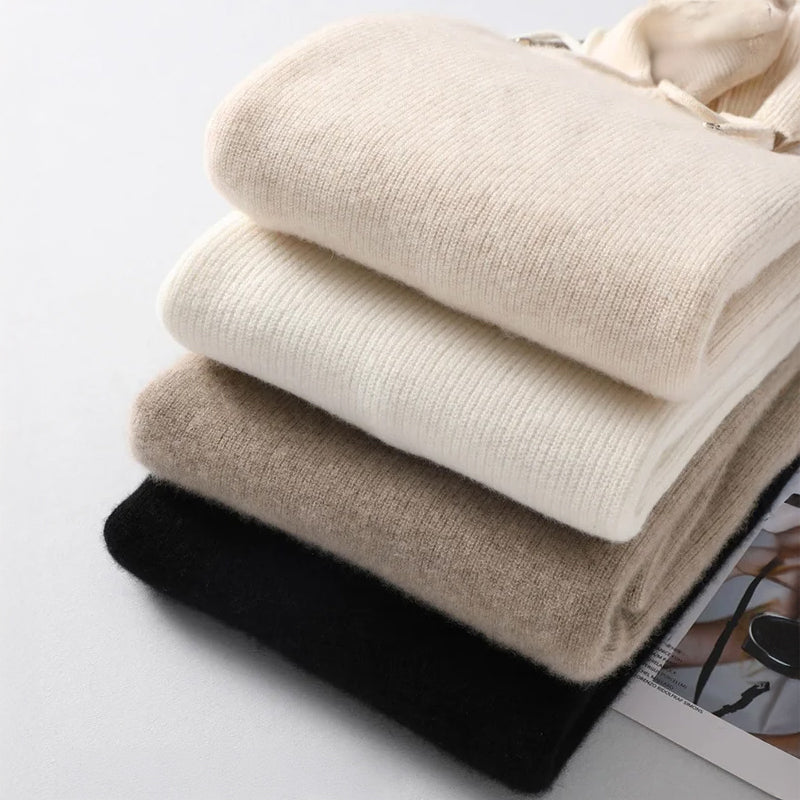 Sarah Women’s Ribbed Knit Hoodie – Soft Wool Blend Relaxed Fit Pullover