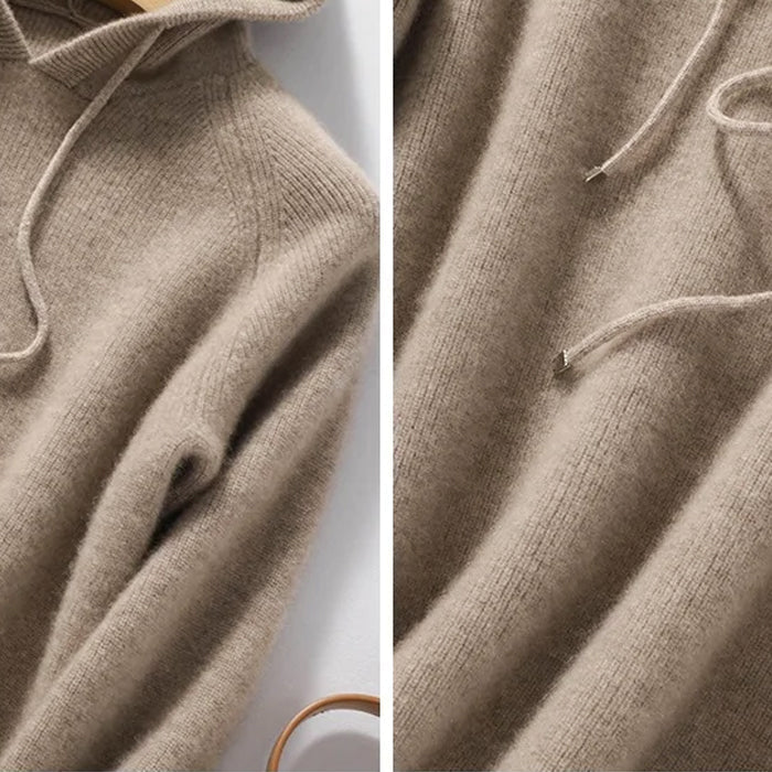 Sarah Women’s Ribbed Knit Hoodie – Soft Wool Blend Relaxed Fit Pullover
