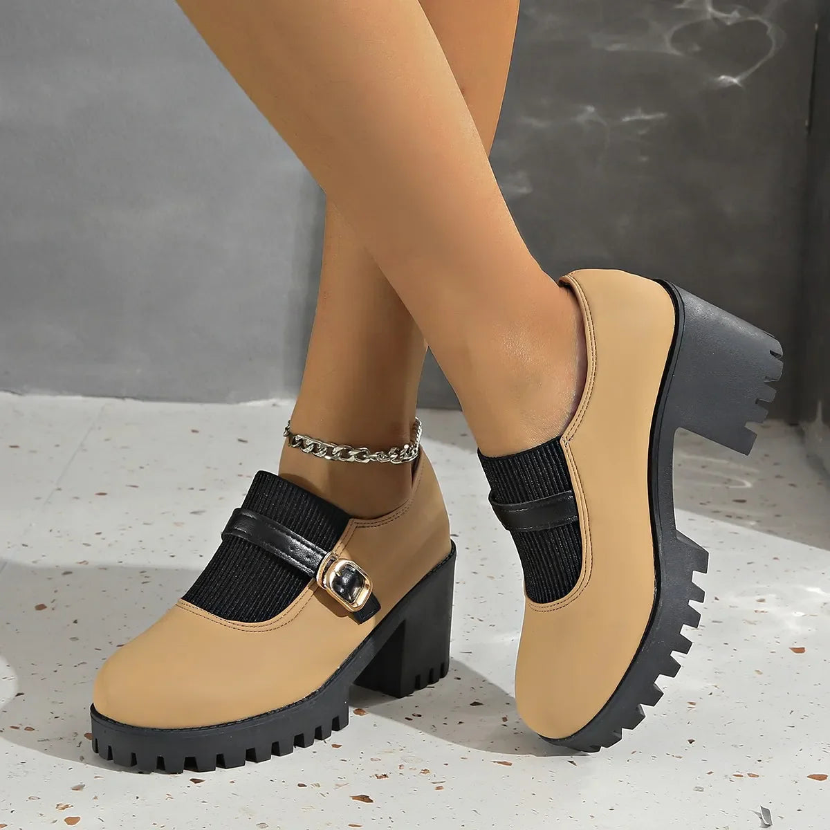 Valery Women’s Buckle Strap Leather Platform Shoes