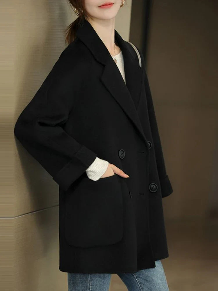 Elara Women’s Trench Coat – Double-Breasted Wool Blend Coat