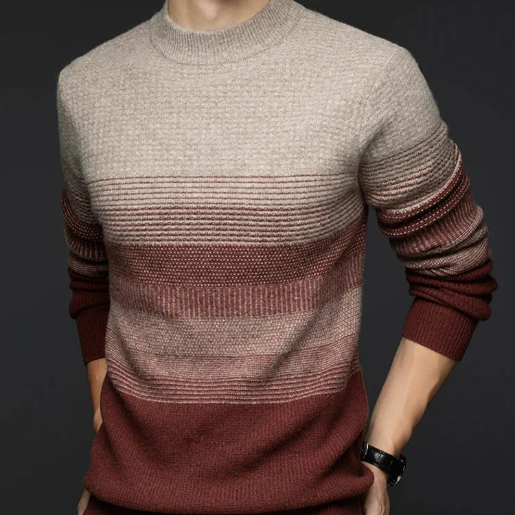 Alistair Men’s Wool Sweater – Gradient Stripe Crew Neck Sweater